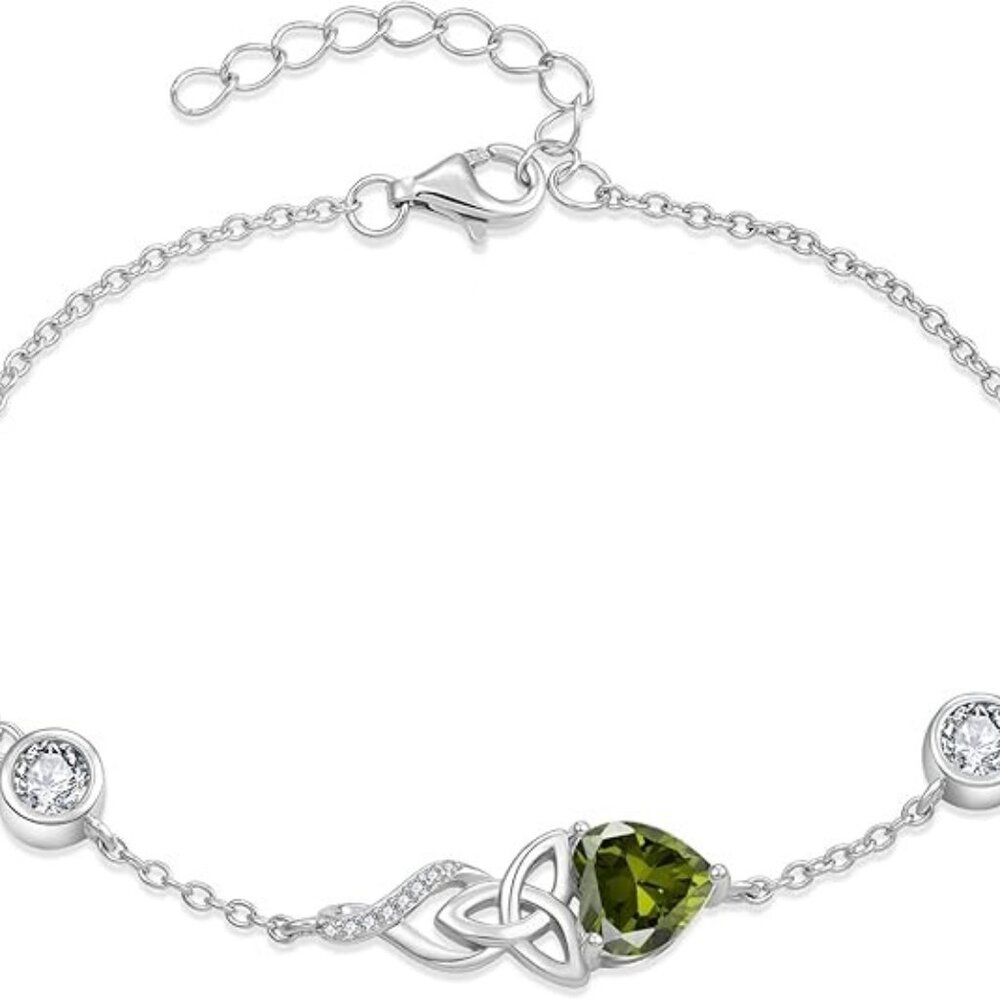 Infinity Celtic Knot Sterling Silver Birthstone Bracelet 08 August - Peridot